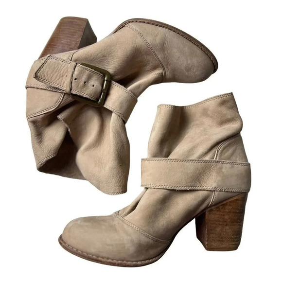 Splendid Tan Soft Suede Slouchy Ankle Boots Front Buckle Block Heel Size 9 Women - Picture 2 of 12